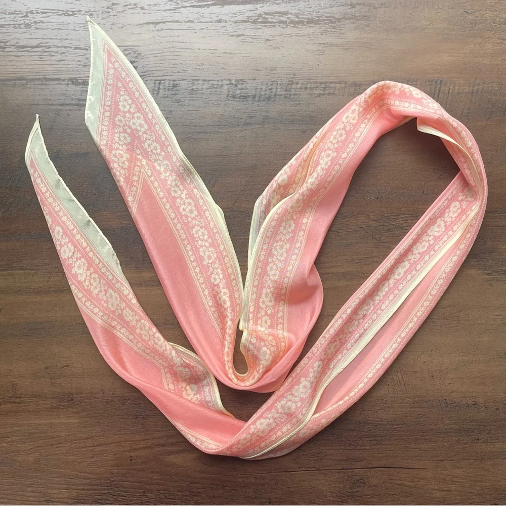 Vintage Pastel Pink Patterned Silk Scarf